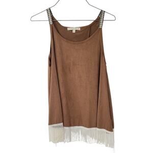 SCRAPBOOK Fringed Brown Sleeveless Tank Top - Size Small